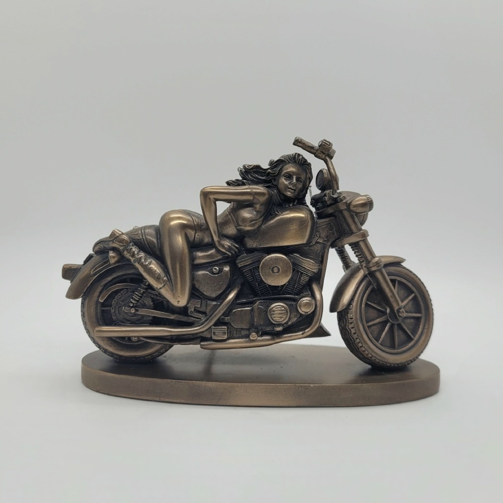 Veronese 2003 Bronze Finish Woman on Motorcycle Statue Biker Collectible 6.5"